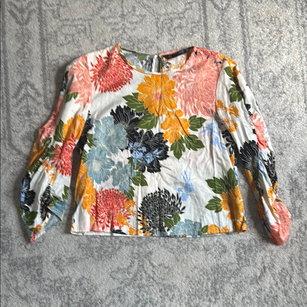 ZARA Floral Long Sleeve Women's Top Small
